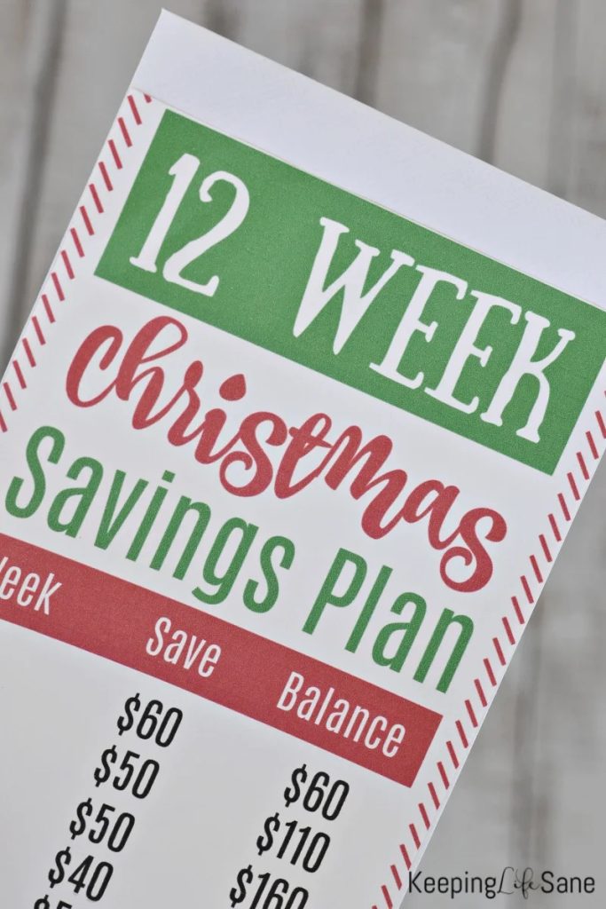 red and green 12-week christmas saving plan printable